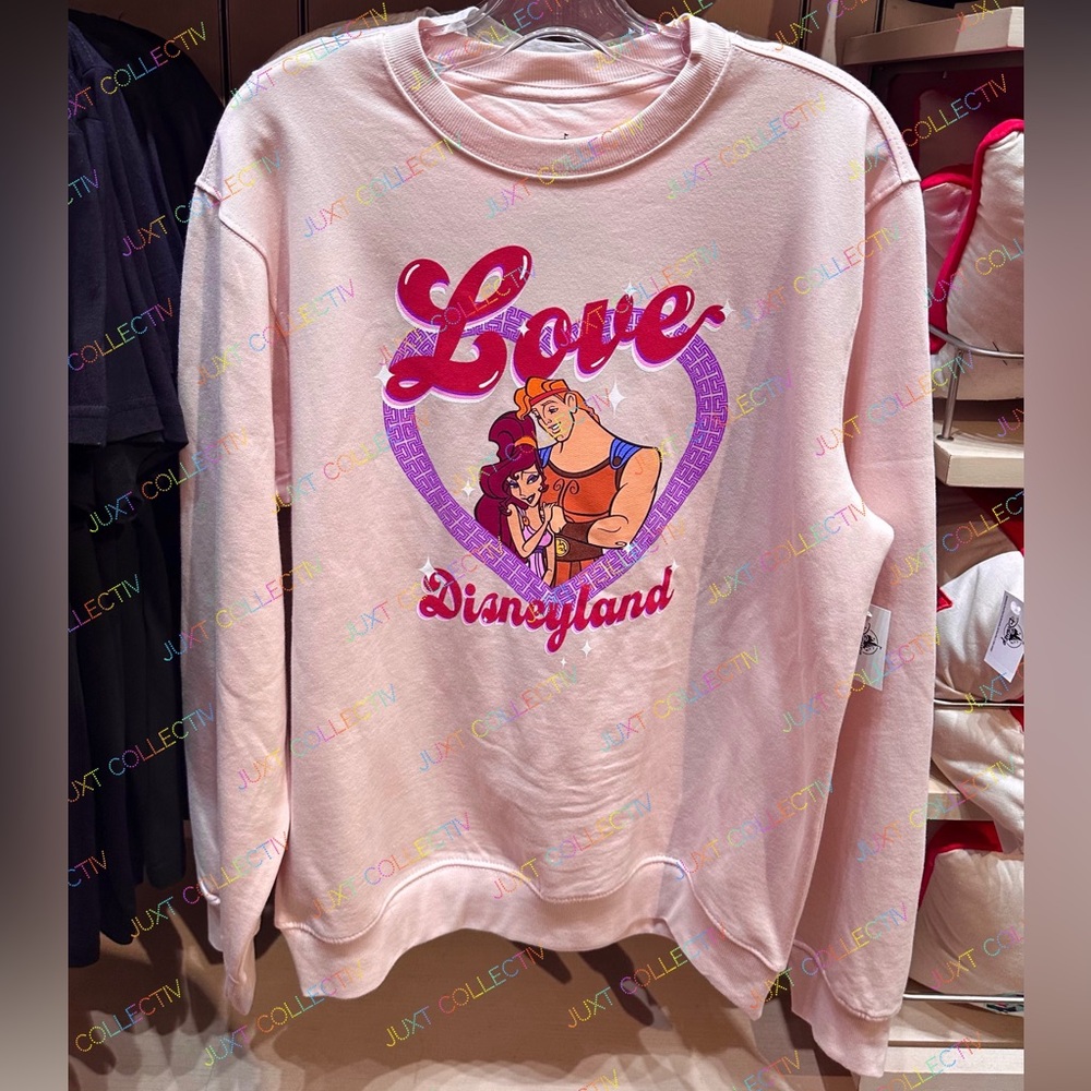 Disney Parks Disneyland Hercules & Meg Love Pink Valentine Pullover Sweatshirt